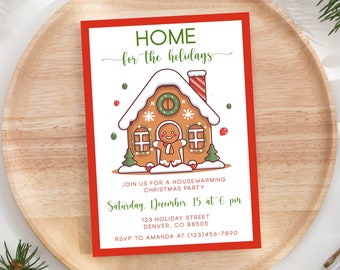 Housewarming Christmas Holiday Party Invitation Template, Christmas Gingerbread Housewarming, Edit and Download, Print or send digitally