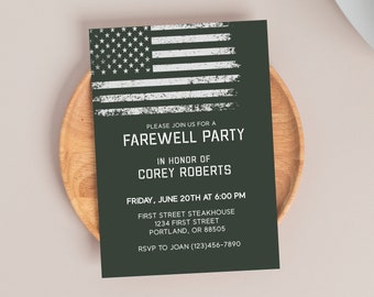 Military Themed Farewell Party Invitation Template with Flag, Digital Download, Instant Download, Editable, 5x7, Print or share digitally