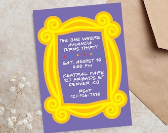 Friends Themed Birthday Party Yellow Frame Invitation Template, Any Age Friends Theme Birthday, Edit and Download, Print or send digitally