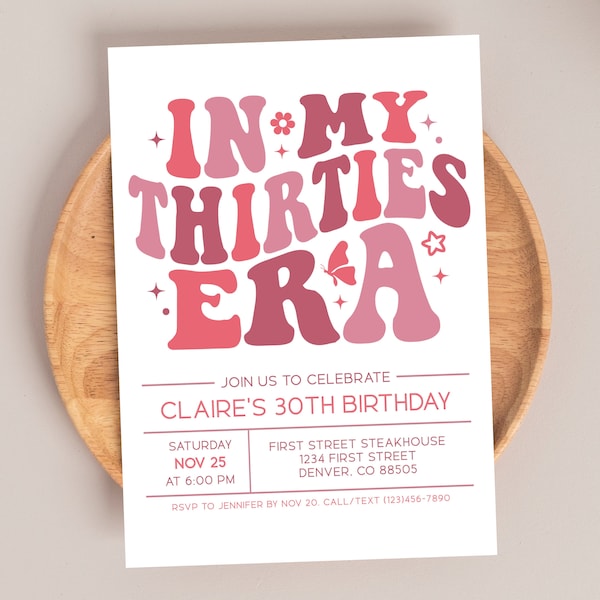 In My Thirties Era Pink 30th Birthday Party Invitation Template, 30th Birthday, Editable, Instant Download, 5x7, Print or send digitally
