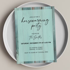 Rustic Blue Wood Housewarming Party Invitation (Digital Download)