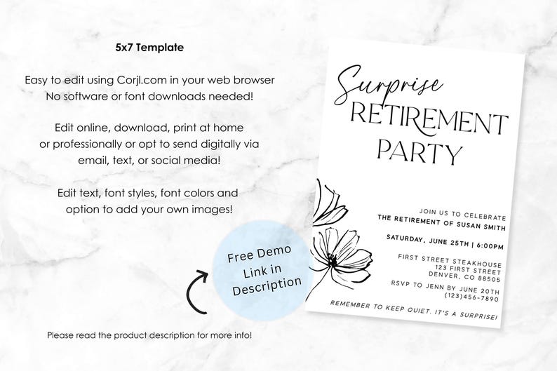 Surprise Retirement Party Invitation Template, Minimal Surprise ...