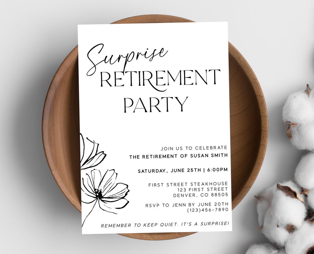Surprise Retirement Party Invitation Template, Minimal Surprise ...
