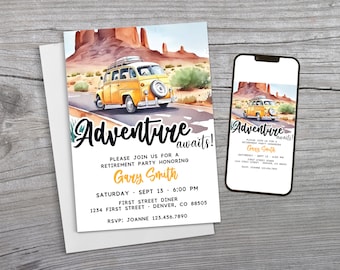 Adventure Awaits Retirement Party Invitation: Travel Theme (Digital Download)