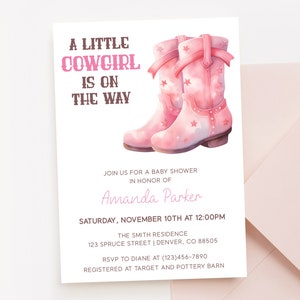 A Little Cowgirl Baby Shower Party Invitation Template, Cowgirl On The Way Baby Shower, Editable, Digital Download, Print or share digitally
