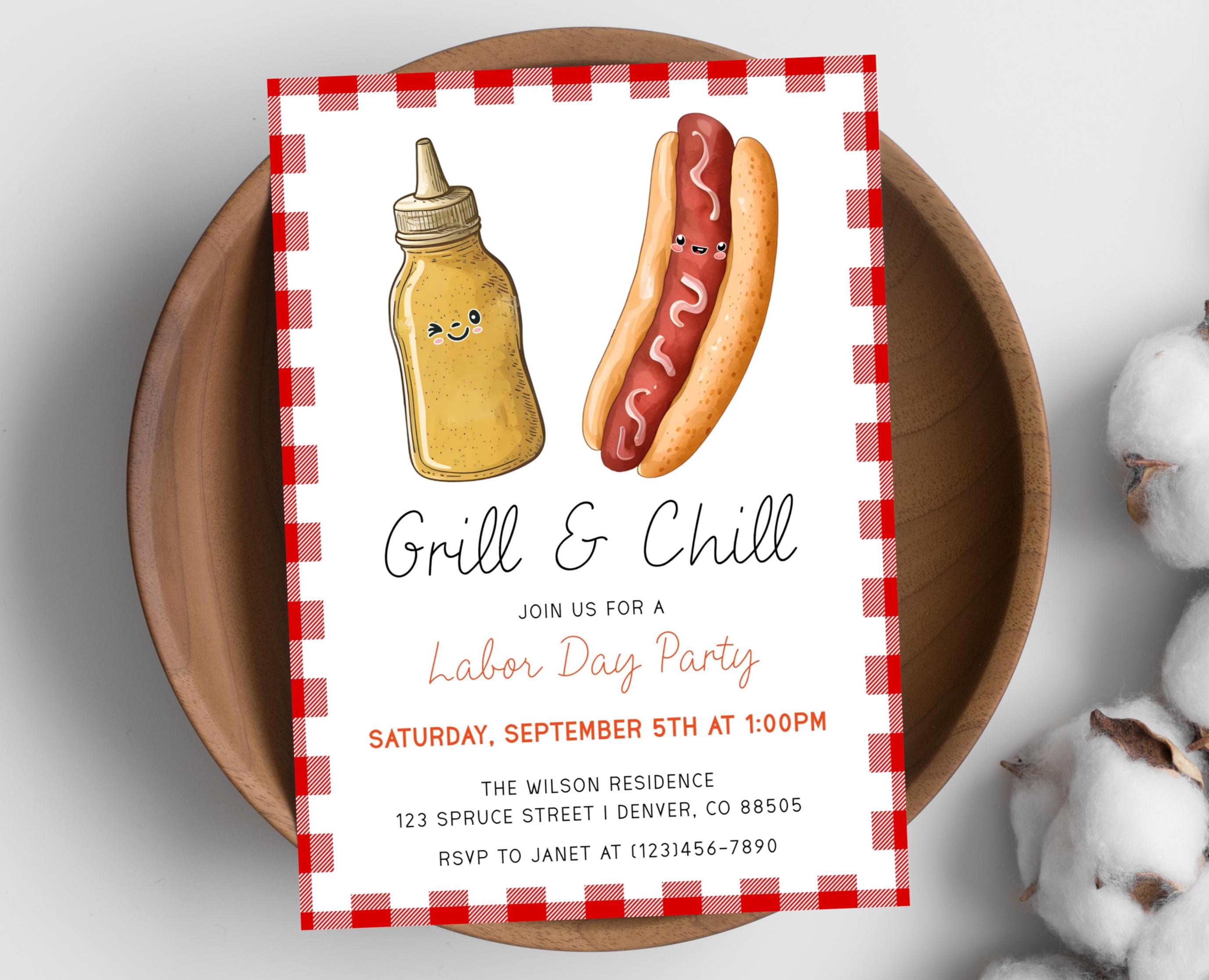 Grill & Chill Backyard BBQ Party Invitation Template, Summer 4th of July BBQ Party Invite, Edit, Digital Download, Print or send digitally