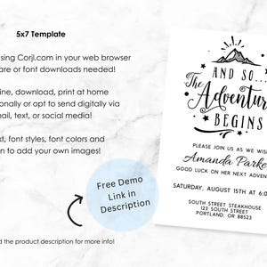 Next Adventure Farewell Party Digital Download - Editable and Customizable using Corjl - 5x7 - Print or share via text, email, social media image 3