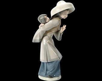 LLADRO Porcelain Figurine of Chinese Lady With Baby on Back ' My