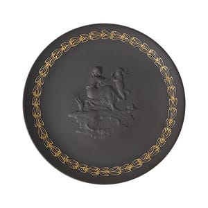 WEDGWOOD Jasperware Handcrafted Black Basalt MOTHER Plate Gold Trim