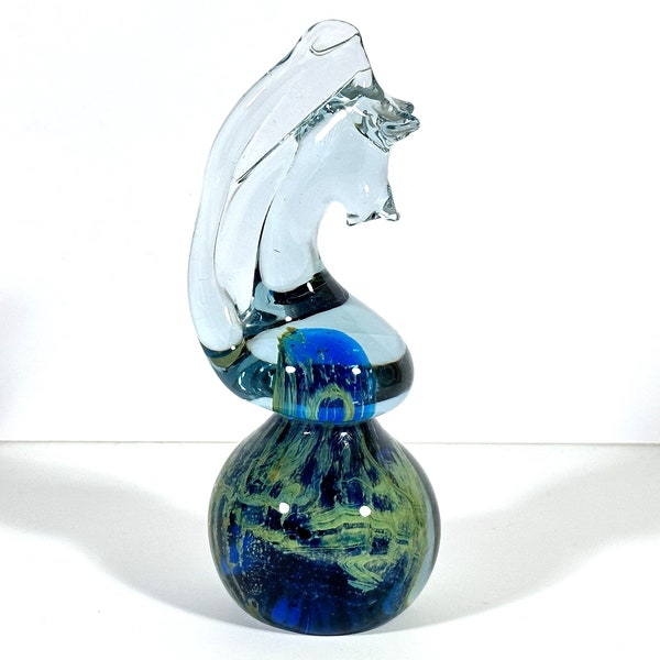 Mdina Signed Maltese Art Glass Seahorse Paperweight