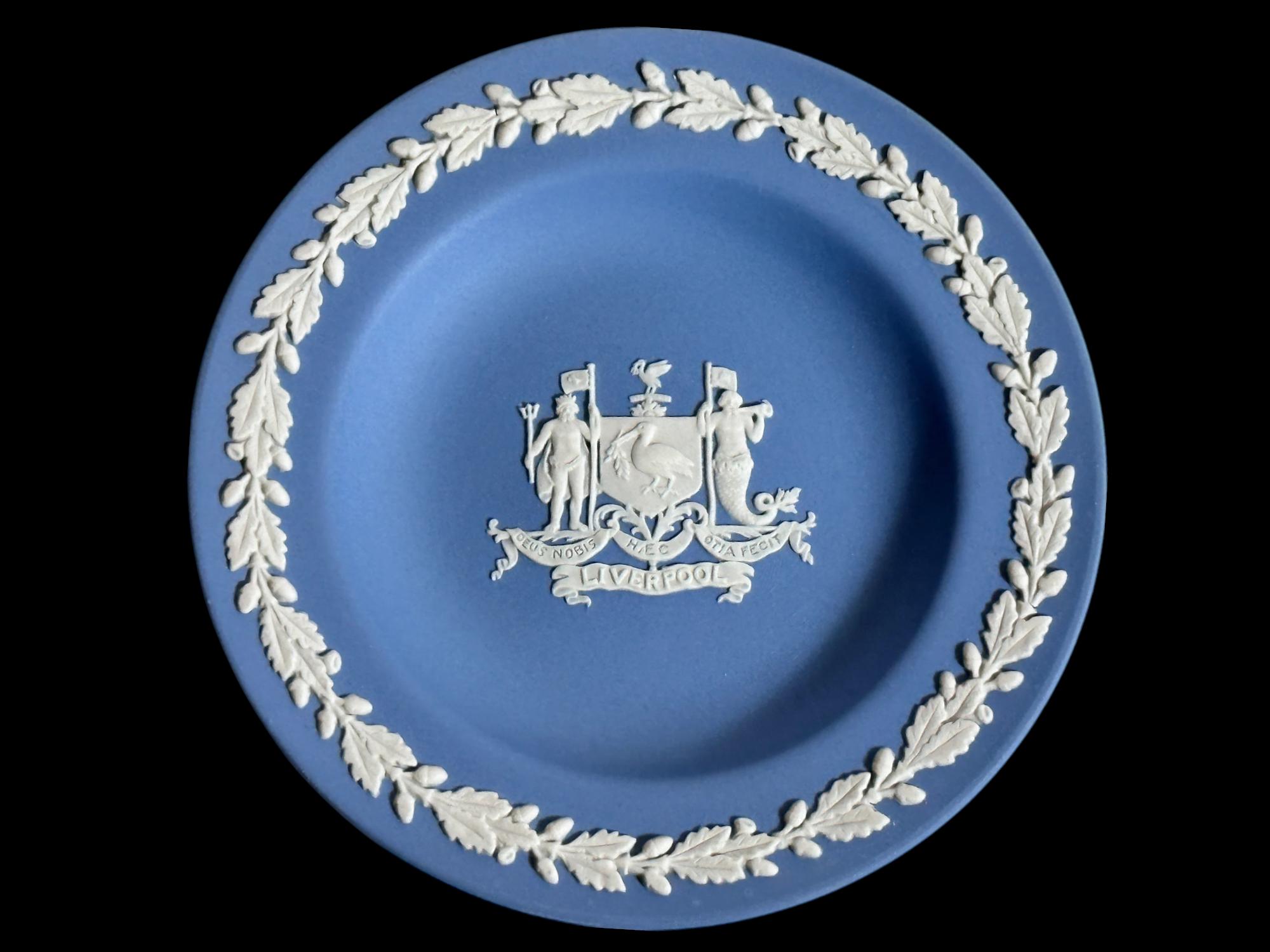 WEDGWOOD JASPERWARE Handcrafted Pale Blue Ring / Pin Dish Plate , Liverpool