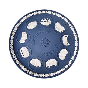 Wedgwood Jasperware Handcrafted Portland Blue Plate Depicting Sporting Scenes