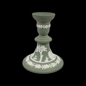 WEDGWOOD Jasperware Handcrafted Sage Green Candlestick Holder &#39;75