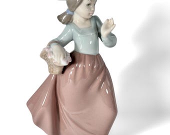 NAO by LLADRO Porcelain Girl in Brown Skirt With a Basket With