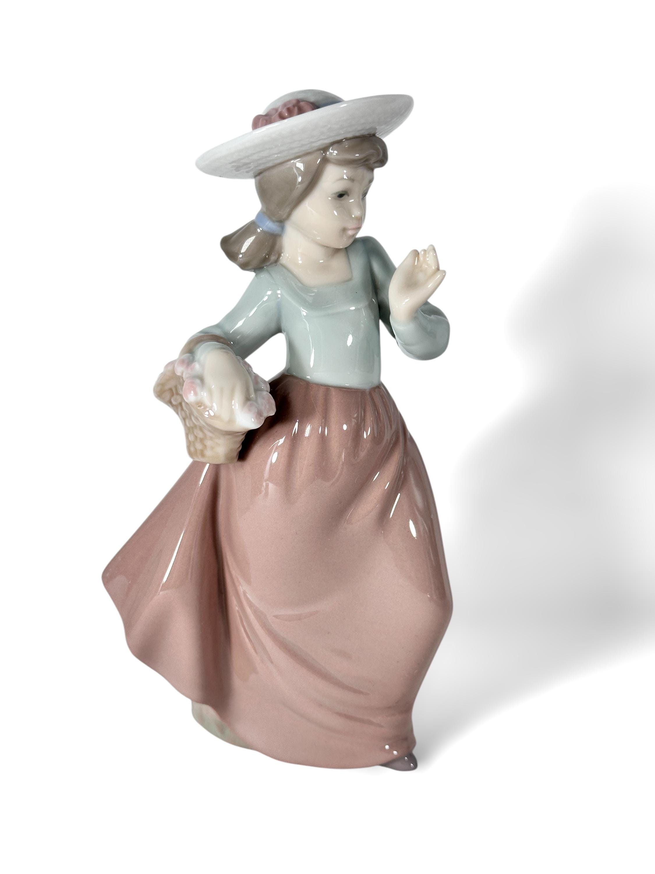 NAO by LLADRO Porcelain Girl in Brown Skirt With a Basket With