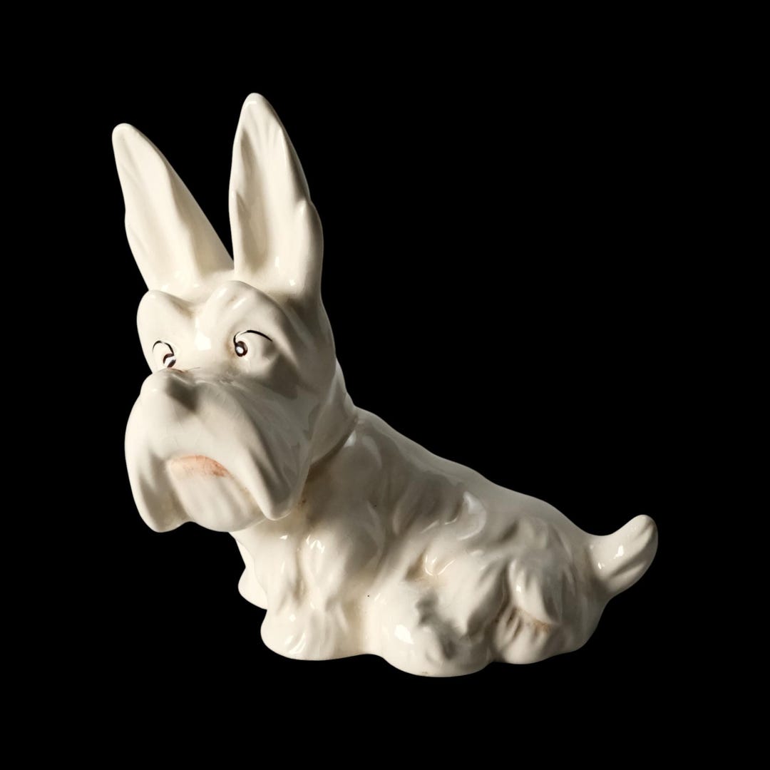 Vintage 50's Beswick Scottish Terrier Dog With Ladybird Figurine