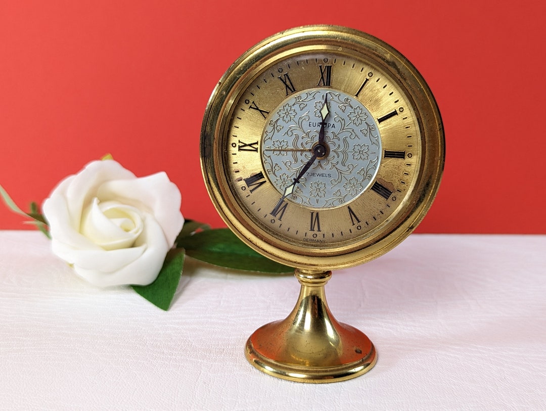 Vintage German Brass Clock EUROPA 7 Jewels Etsy