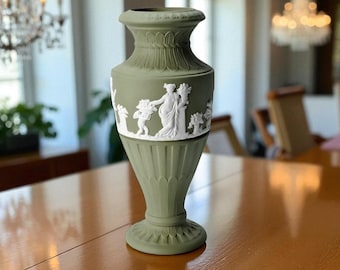 WEDGWOOD Jasperware Hand Crafted Sage / Pale Green Vase