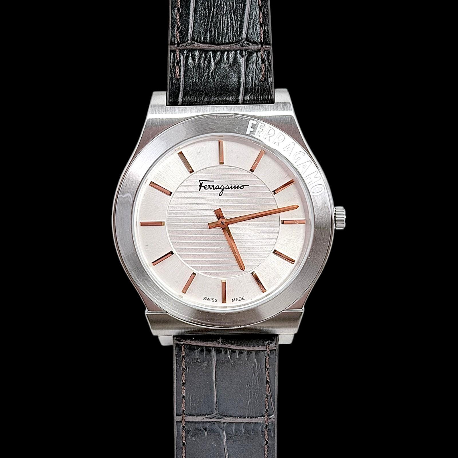 Salvatore Ferragamo Black Leather Gancini Gents Watch - Etsy