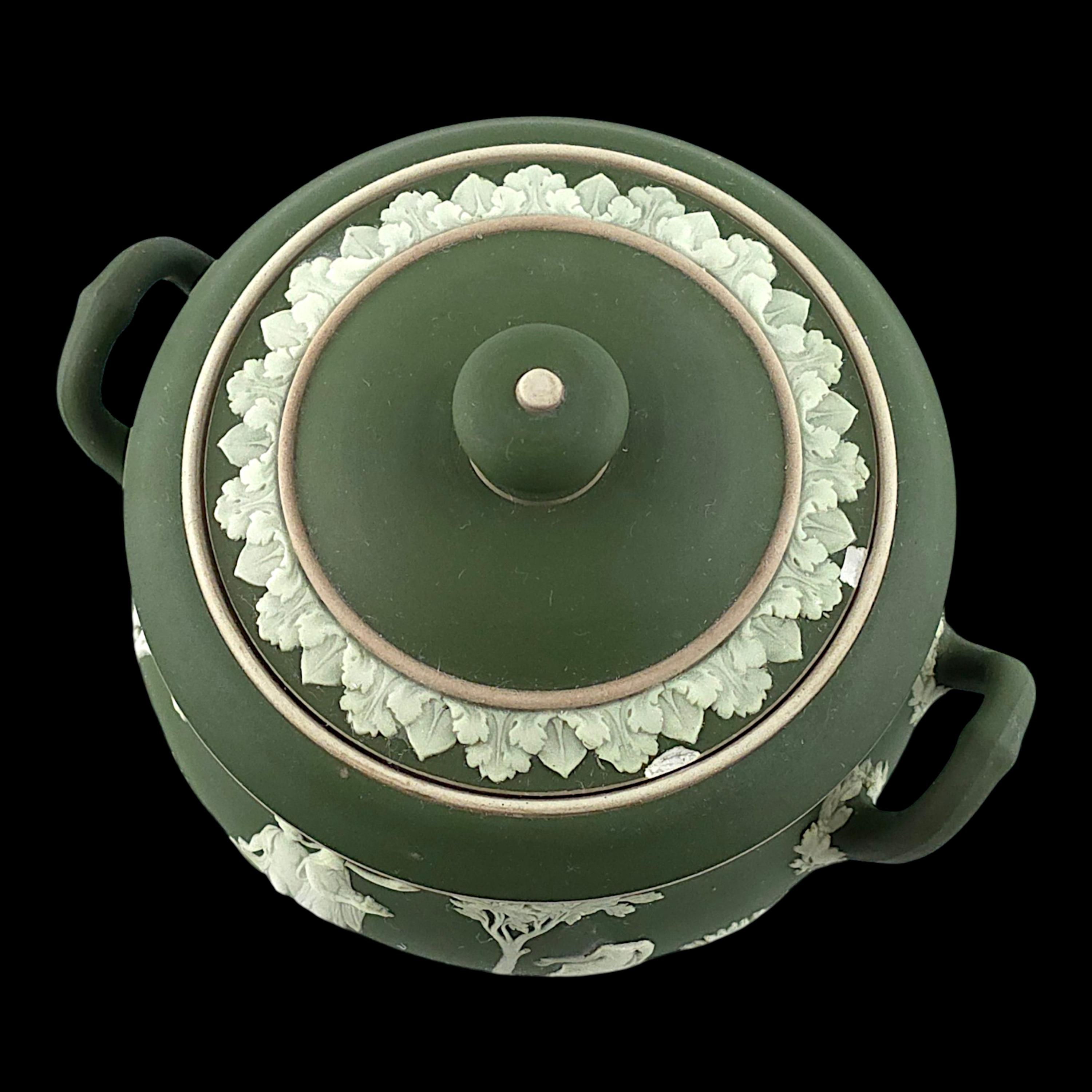 WEDGWOOD Jasperware Handcrafted Sage Green Sugar Pot / Jar