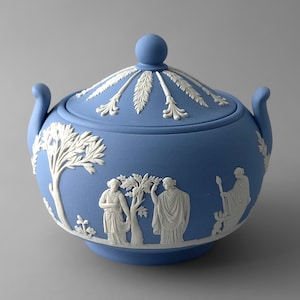 WEDGWOOD Jasperware Handgjord ljusblå sockerkruka / burk '74