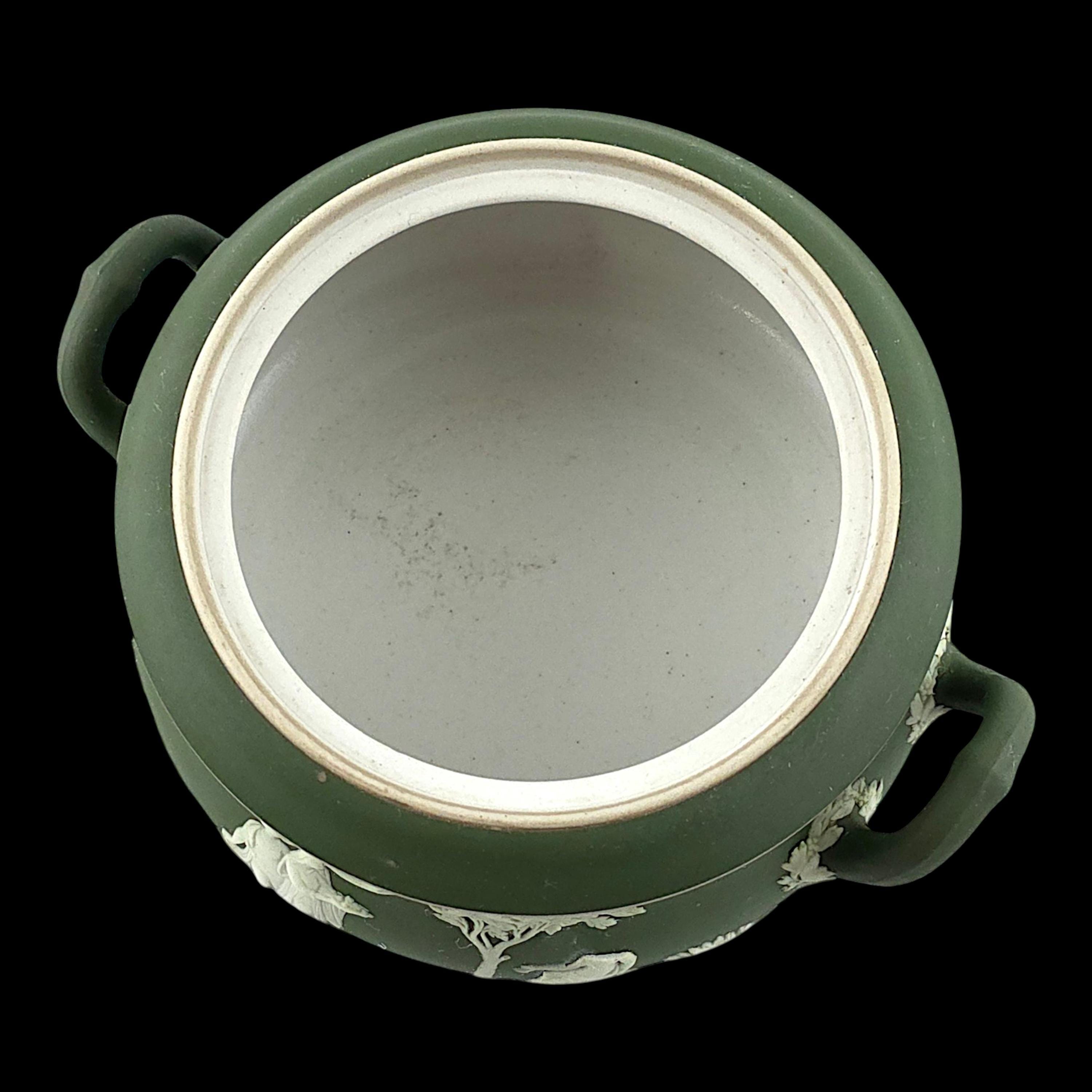 WEDGWOOD Jasperware Handcrafted Sage Green Sugar Pot / Jar