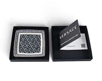 Versace Rosenthal La Greca Signature Zwart Vierkant Klein Bordje / Schaaltje, 9 cm