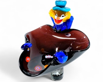 Genuine MURANO Hand Blown Glass Clown with Bowl / Ashtray Figurine