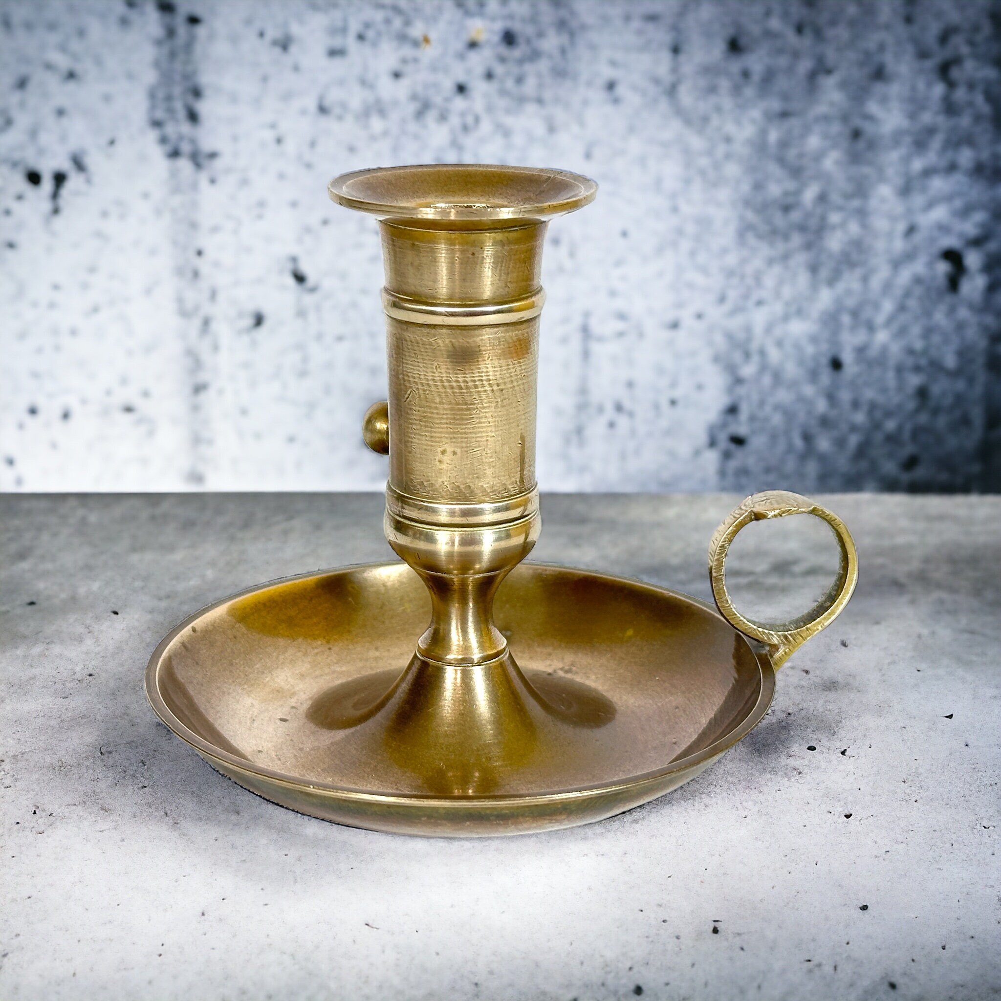 Vintage Brass Chamber Candlestick Holder With Pusher 