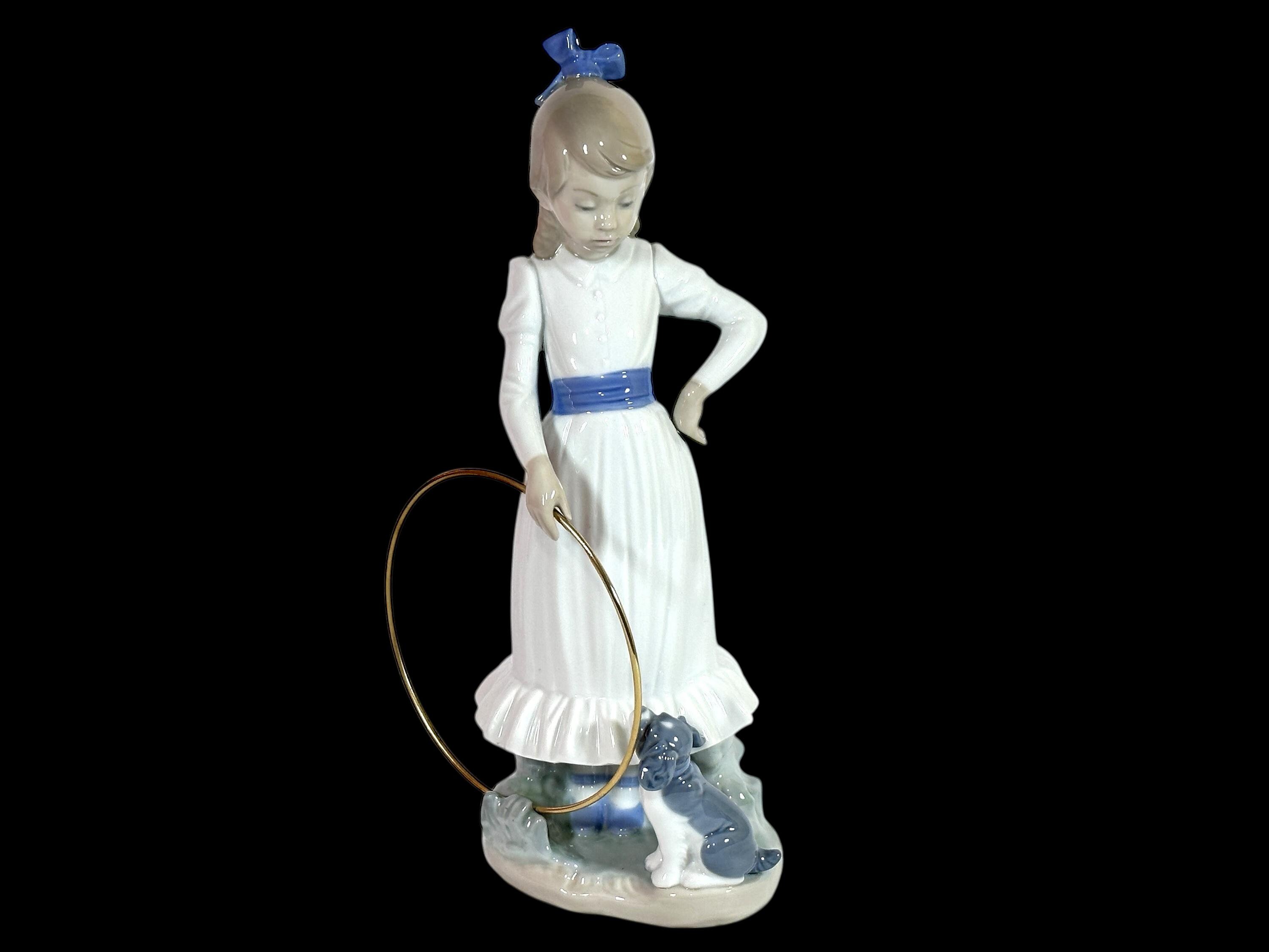 NAO by LLADRO Porcelain Figurine Girl With Hoop ' My Dog Does