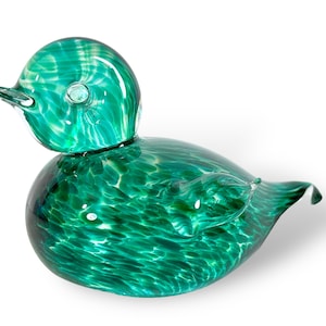 Vintage WEDGWOOD Green Glass Duck Paperweight