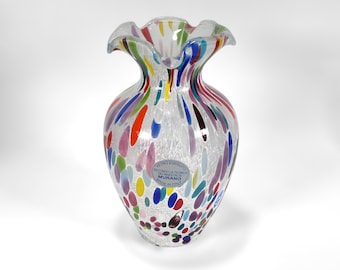 MURANO Vetro Eseguito Mouth Blown Glass Vase made in Italy  13.5 cm
