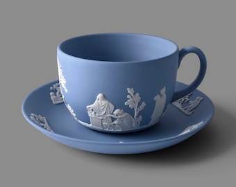 WEDGWOOD Jasperware Handcrafted Pale Blue Cup with Saucer '77