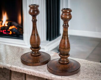 Pair of Vintage Wooden Candlestick Holders