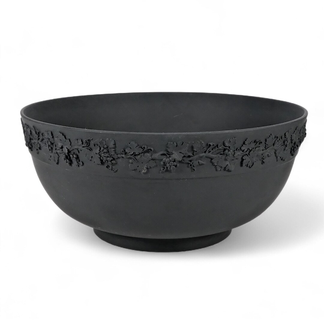 Wedgwood Black Basalt an Antique Fruit Bowl Featuring Grapevine