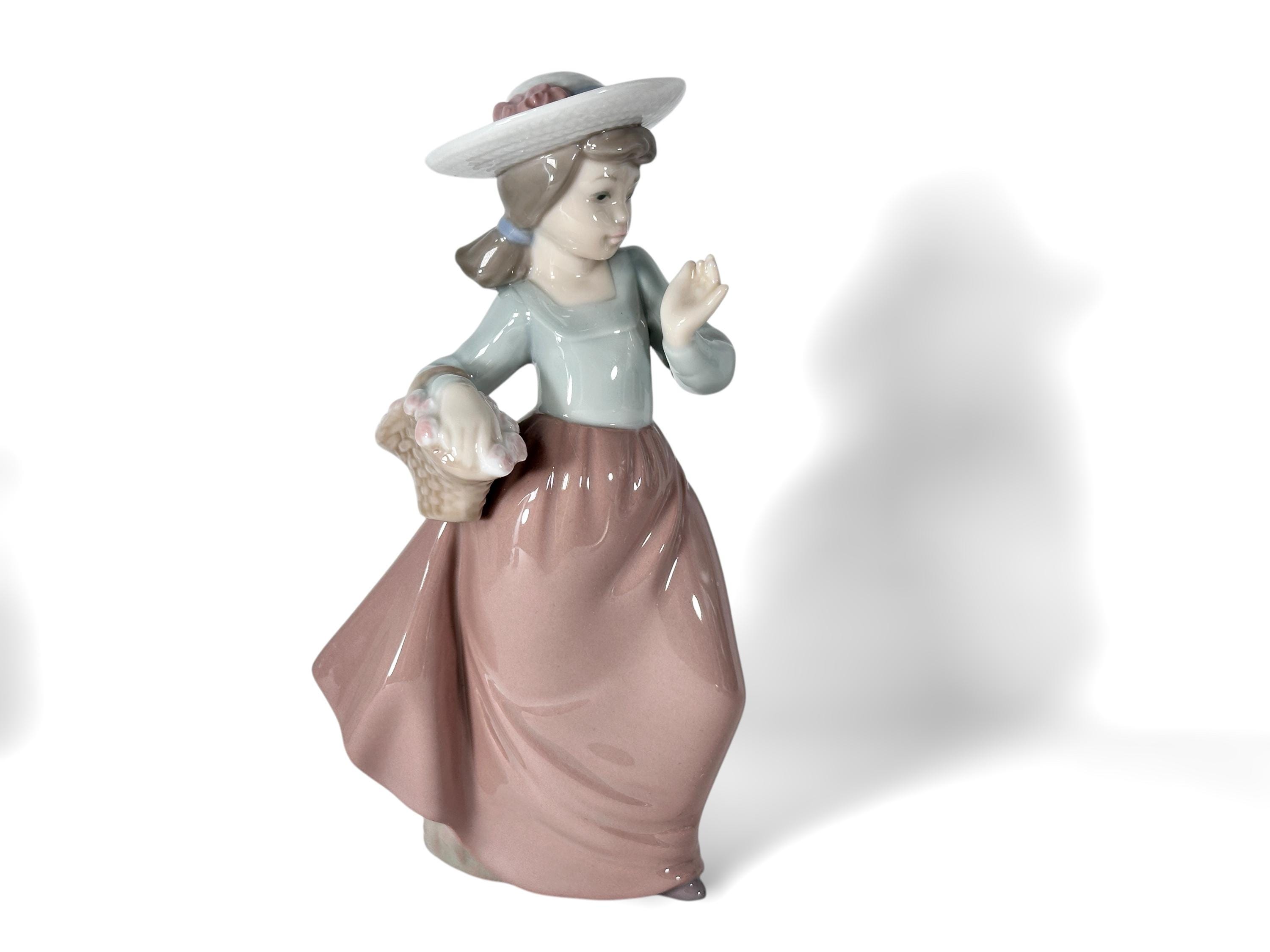 NAO by LLADRO Porcelain Girl in Brown Skirt With a Basket With