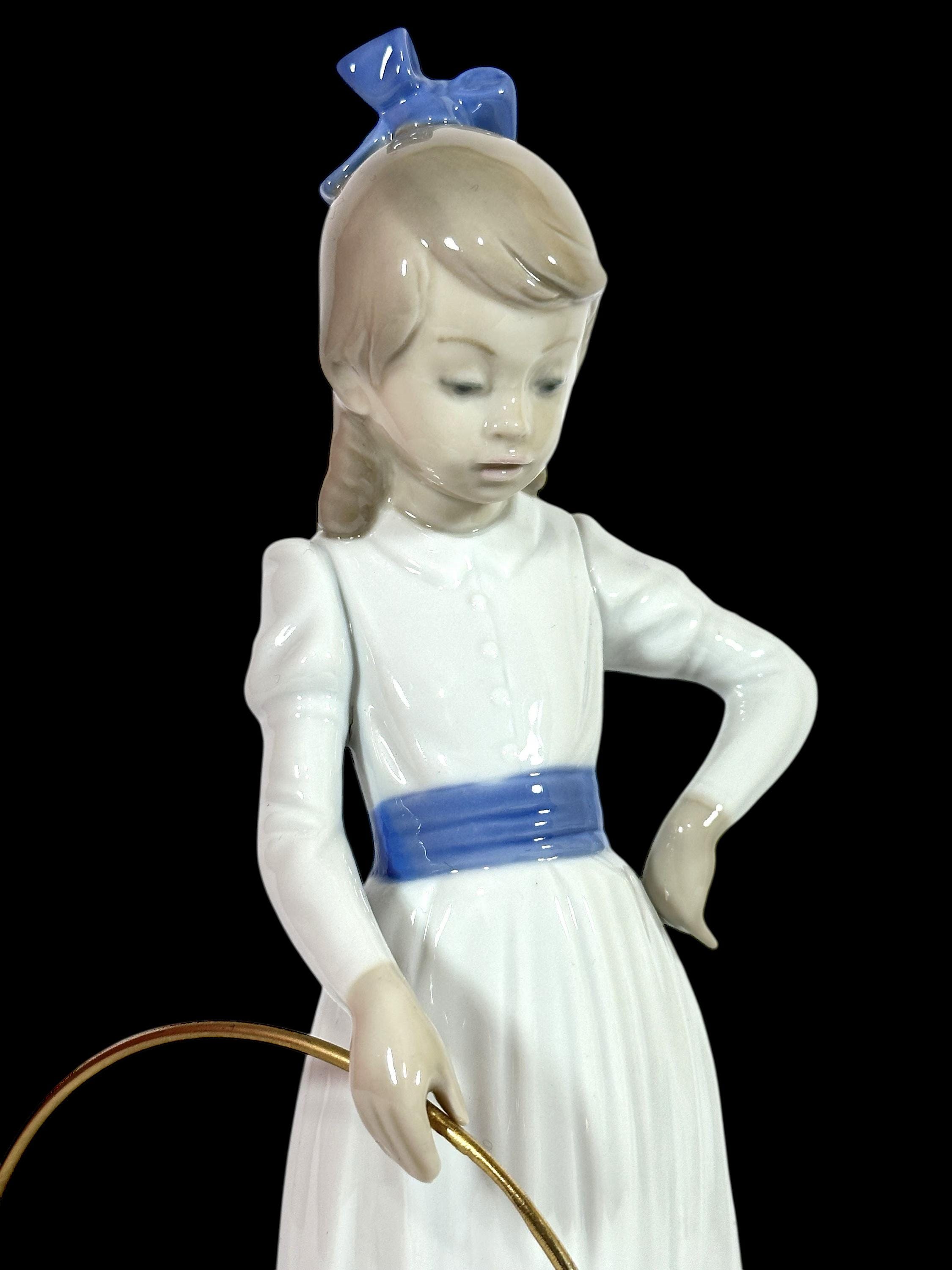 NAO by LLADRO Porcelain Figurine Girl With Hoop ' My Dog