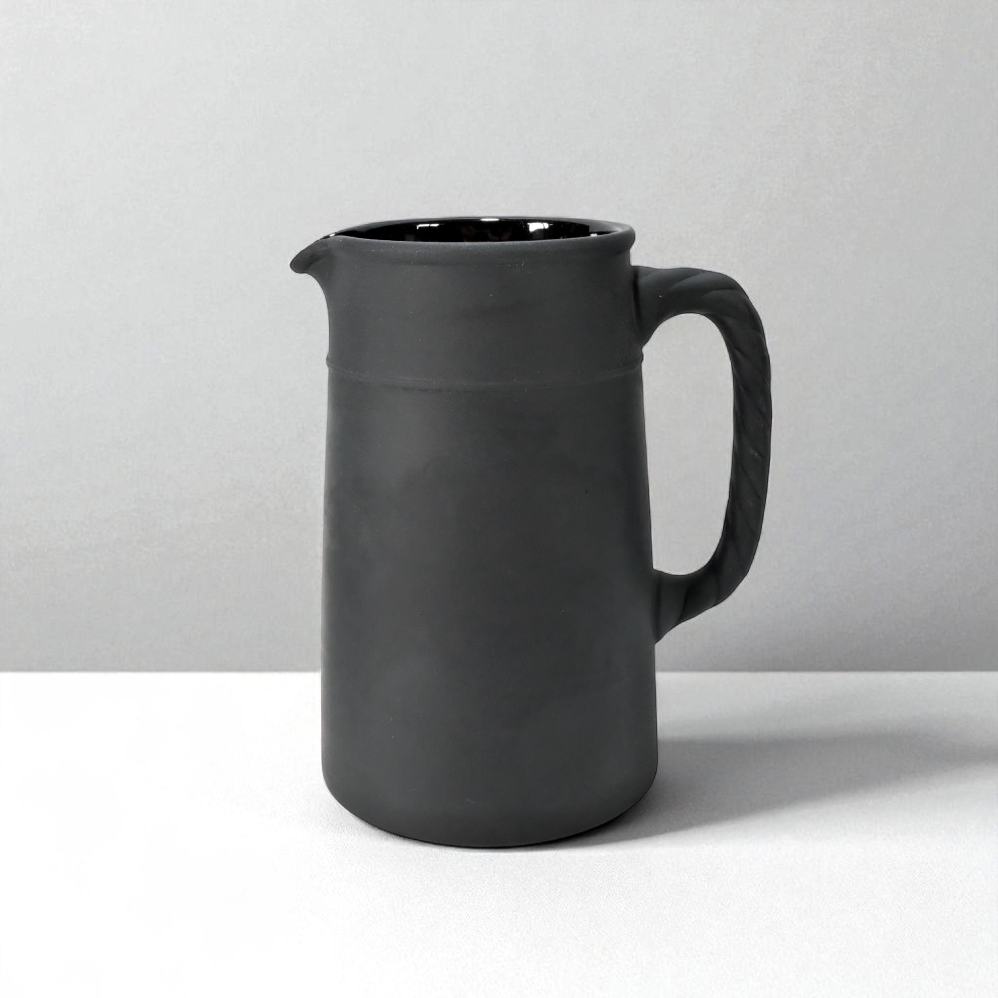 WEDGWOOD Jasperware Handcrafted Black Basalt Pitcher / Jug / Vase