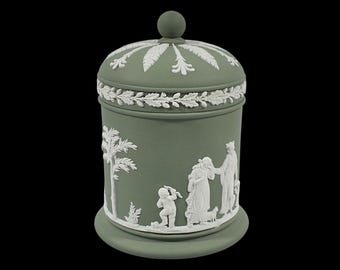 WEDGWOOD Jasperware Handcrafted Sage Green Jar / Tea Caddy &#39;75