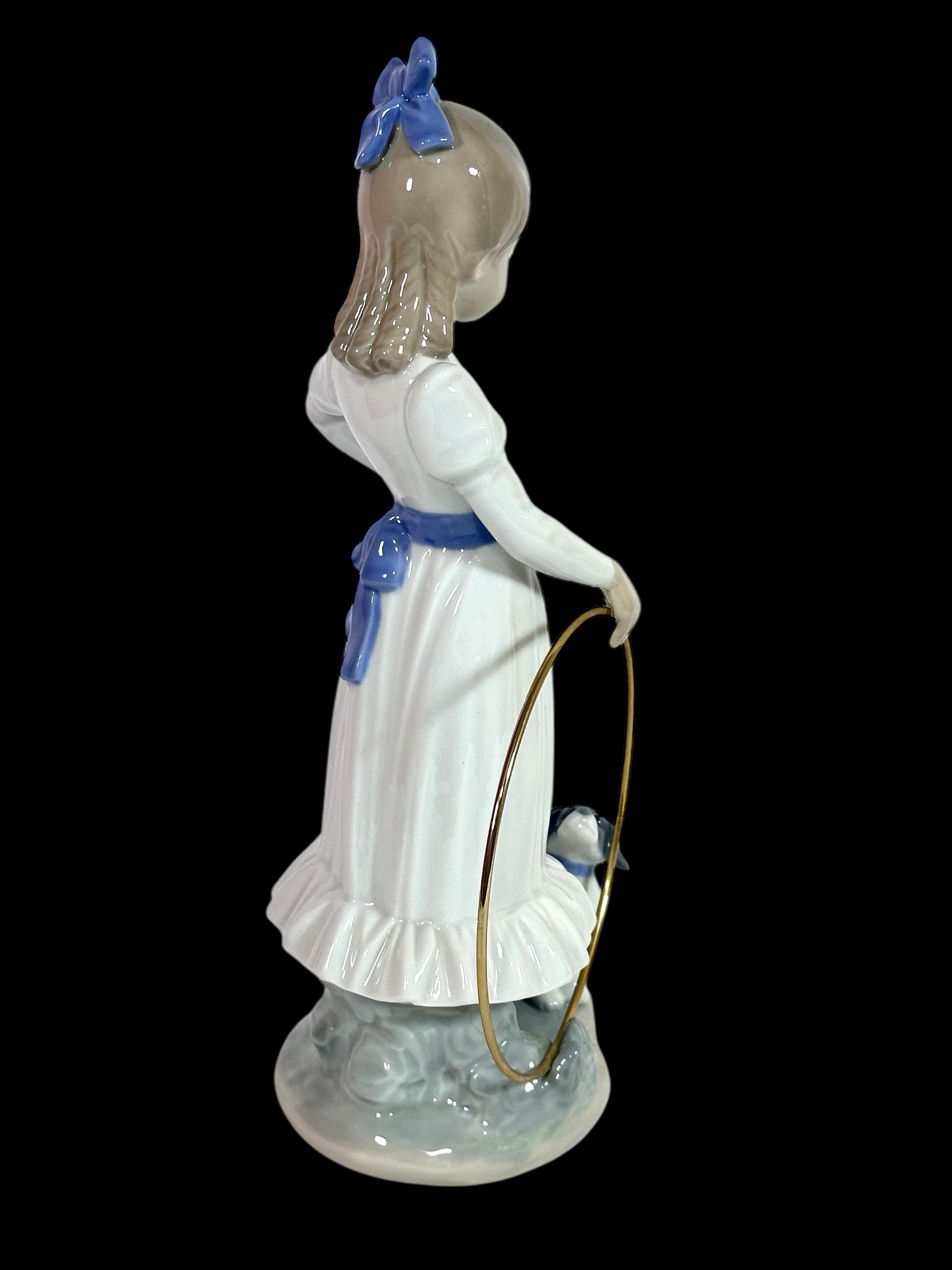 NAO by LLADRO Porcelain Figurine Girl With Hoop ' My Dog Does