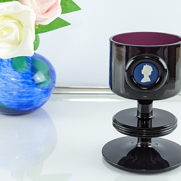 Vintage WEDGWOOD Jasperware Queen Elizabeth ll ,SHERINGHAM  Purple Glass Goblet / Candle Holder