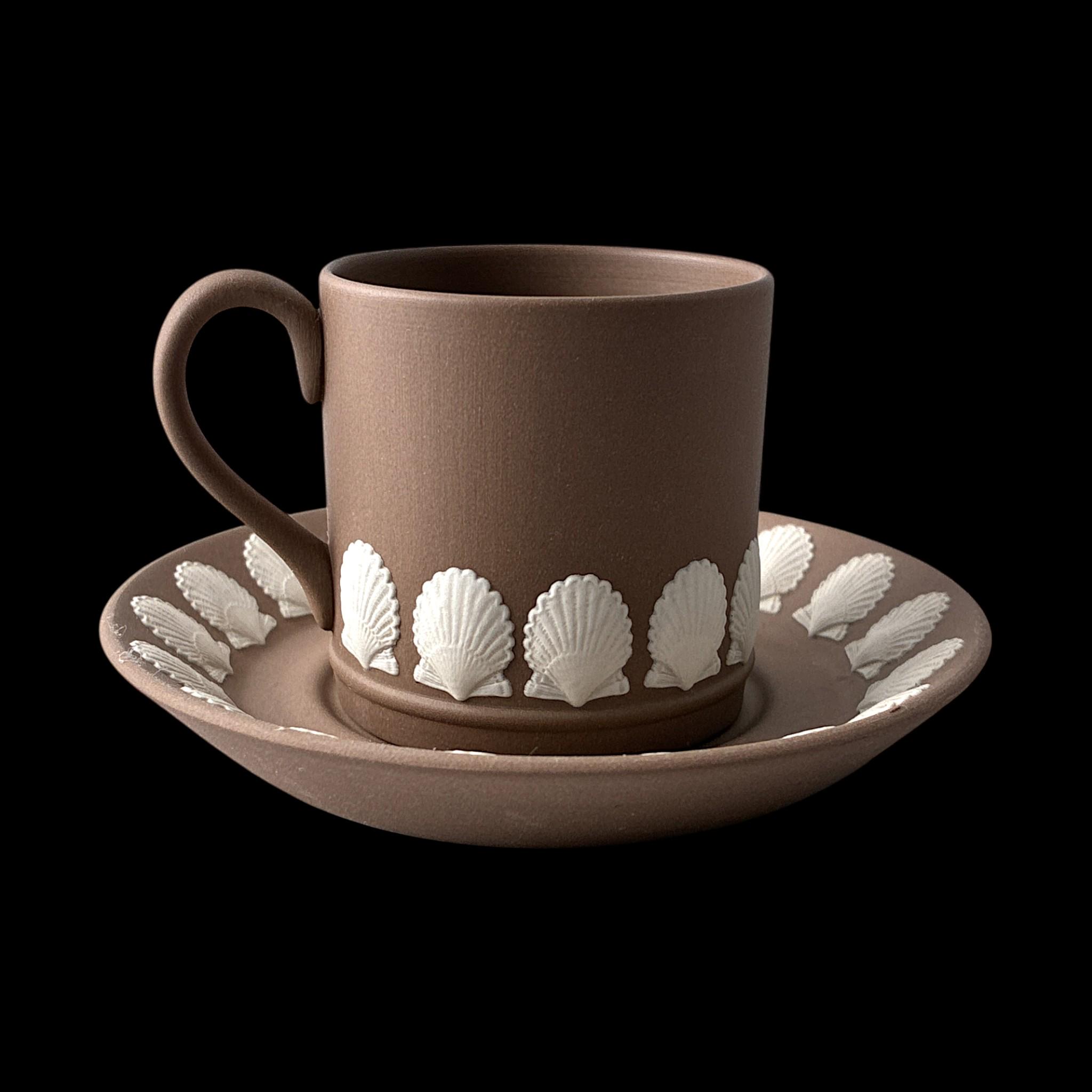 Rare WEDGWOOD Taupe Brown Demitasse Jasperware Sea Shell Cup