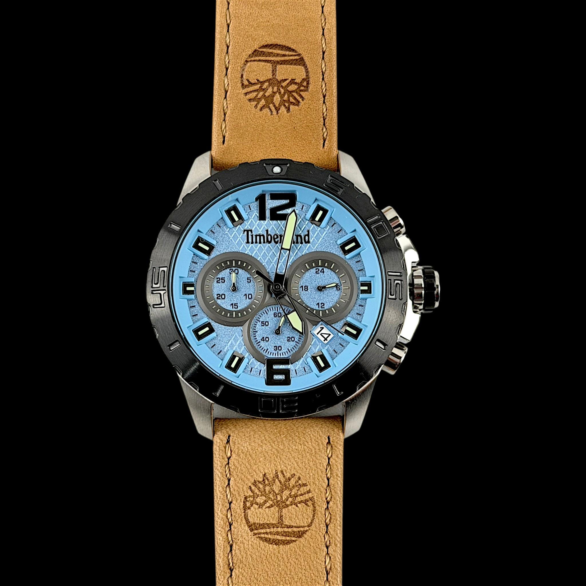 Timberland Men's Blue Dial Tan Leather Strap Chronograph Watch TBL
