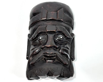 伝統的な日本の木製お面 Antique Japanese Wood Mask - Vintage Hand Carved and Painted