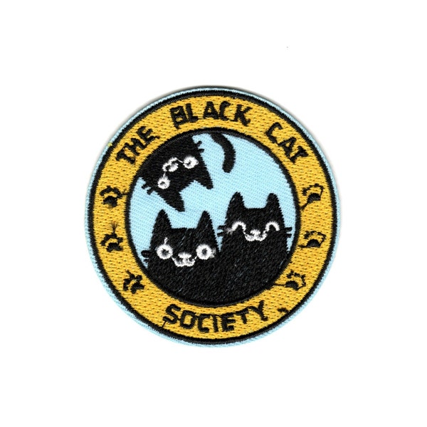 Black Cat Society Kitty Kitten Embroidered Iron-On Patch