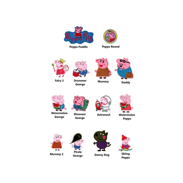 Peppa Pig Characters Embroidered Iron-On Patches