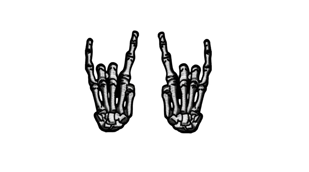 Rock on Rock N Roll Scary Skeleton Hand Sign Embroidered Iron-on Patch ...