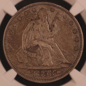 1853-P "Arrows & Rays" US Seated Liberty Silver Half Dollar Coin - NGC VF35 - Excellent Original Seated Type! Popular One Year US Type!