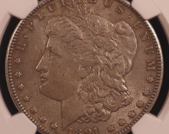 1891-CC US Morgan Silver Dollar Coin - NGC AU55! Scarce Carson City Mint! Attractive Golden Gray Original!