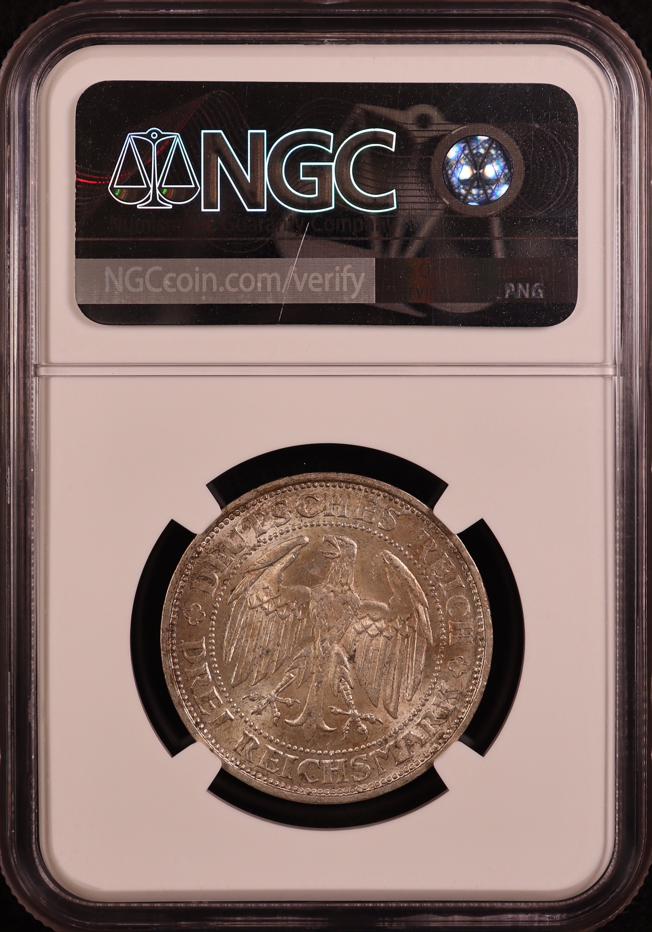 1929-E ドイツ「ワイマール共和国」マイセン 3 マルク銀貨 - NGC MS62